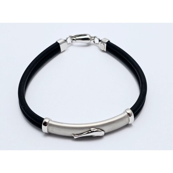 Unique 14K Solid White Gold Matte & Polished Finish Rubber Bracelet - 8" Length - Picture 4 of 16
